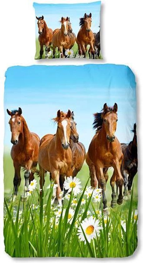 Good Morning Horses - Dekbedovertrek - Junior - 120x150 cm + 1 kussensloop 60x70 cm - Multi kleur