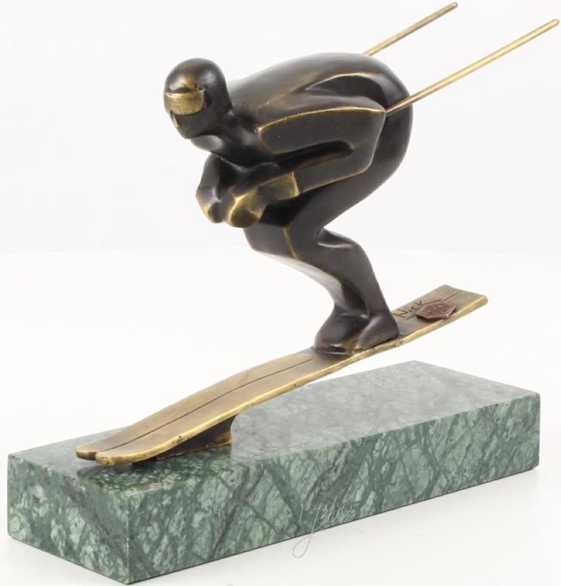 Bronzen beeld van een skiër - brons - skieen