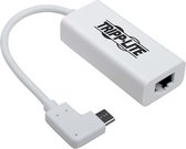 Tripp-Lite U436-06N-GBW-RA USB 3.1 Gen 1 Right-Angle USB-C to Gigabit Ethernet Network Adapter - 10/100/1000 Mbps, Thunderbolt™ 3 Compatible, White TrippLite