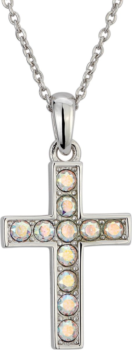 Traveller Kruis Ketting - Jeugd - Dames - Swarovski Kristallen - Zilverkleurig - Zilver - Lengte verstelbaar 35 - 41 cm - 545255