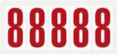 Cijfer stickers 0-9 - zelfklevende folie - 20 kaarten - rood wit teksthoogte 75 mm Cijfer 8