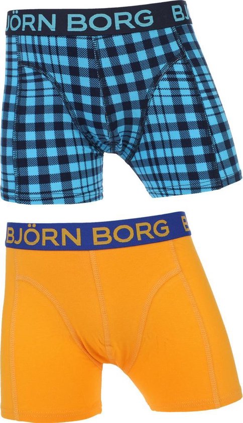 Bjorn Borg - Jongens 2-pack Boxershorts Oranje / Blauw Ruit - 134 | bol.com