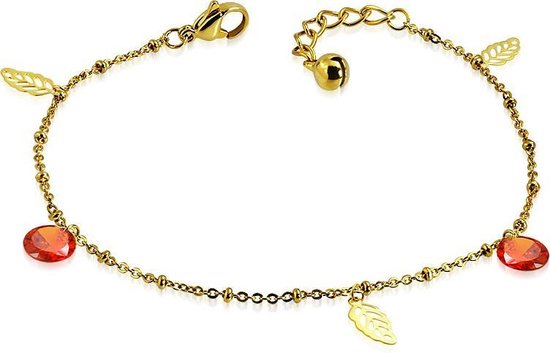 Bracelet Amanto Cesin - Femme - Acier 316L PVD doré - Zircone - Feuille - 21 + 3 cm