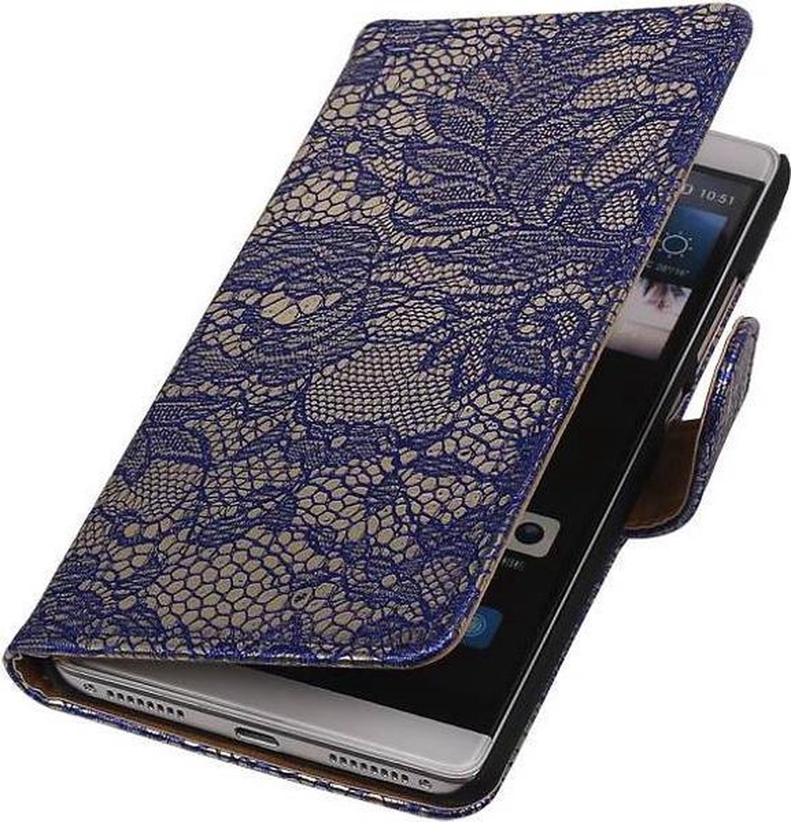 Lace Bookstyle Wallet Case Hoesjes Geschikt voor Huawei Mate S Blauw