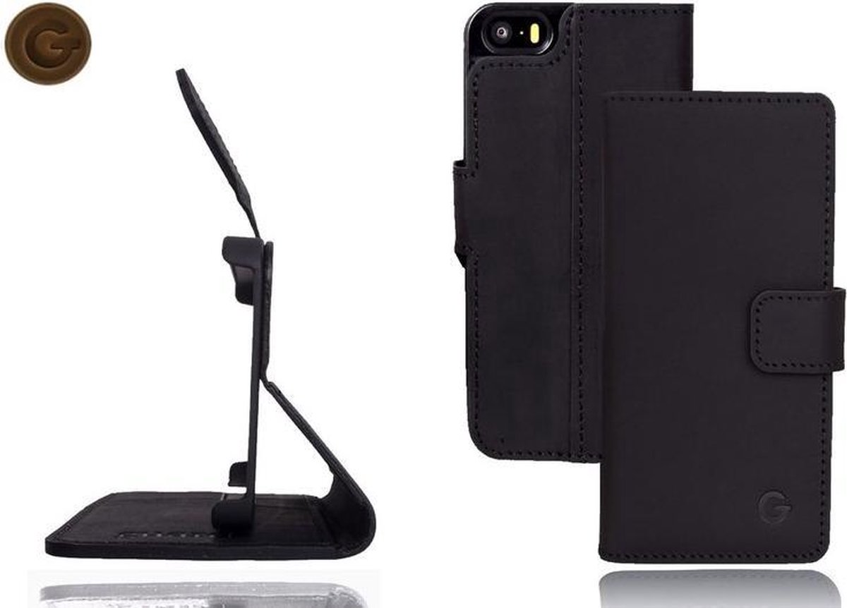 GUARD Lederen booktype hoes voor de iPhone 6 plus Mat Zwart