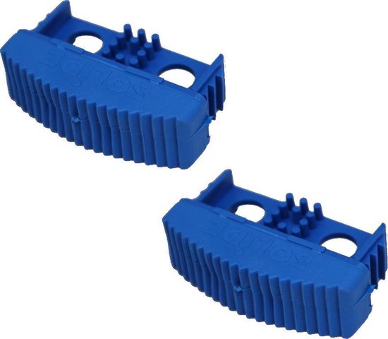 Twee blauwe Solide laddervoeten met ribbels en pinnen.