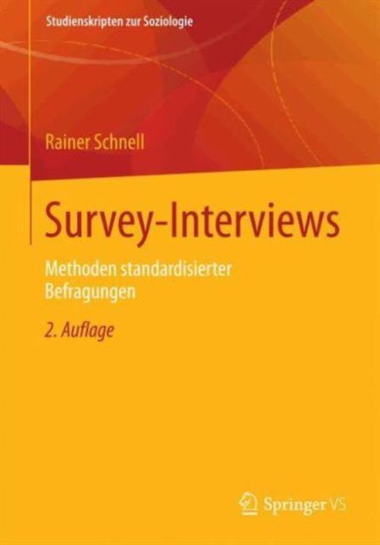 Boek met de titel 'Survey-Interviews' van Rainer Schnell, 2e editie. Achtergrond oranje en rood.