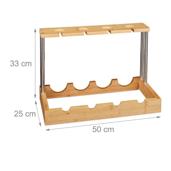 relaxdays wijnrek bamboe 4 flessen wijnhouder flessenrek