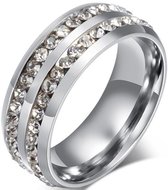 Schitterende Dames ring dubbele rij Zirkonia Ring | Jonline | 18,25 mm. Maat 57