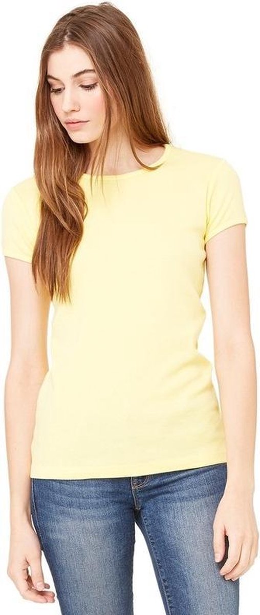 Basic t-shirt geel met ronde hals voor dames - Dameskleding shirtjes L