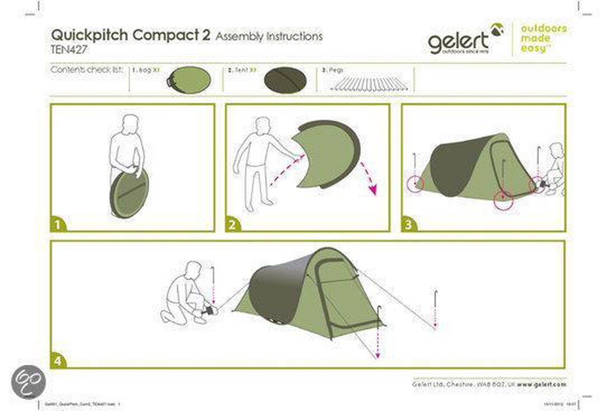 Gelert Quickpitch Compact - Pop-up Tent - Rood - 2-Persoons | bol.com