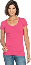 Bodyfit dames t-shirt fuchsia roze met ronde hals - Dameskleding basic shirts L (40)
