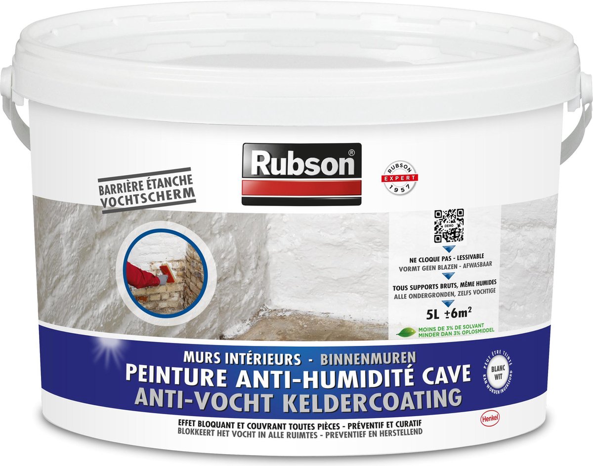Rubson Anti-Vocht Keldercoating 5L Emmer | Krachtige Bescherming tegen Vocht in Kelders | Duurzame Coating voor Langdurige Resultaten