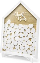 Gastenboek | Huis met 50 houten hartjes | Feestdeco | Bruiloft - Communie - Geboorte