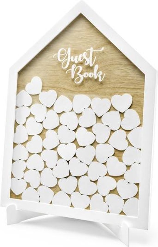 Gastenboek | Huis met 50 houten hartjes | Feestdeco | Bruiloft - Communie -  Geboorte | bol.com
