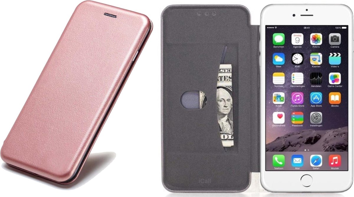 Hoesje geschikt voor iPhone 6s Plus / 6 Plus - Book Case Kunstleer Minimalistisch Roségoud