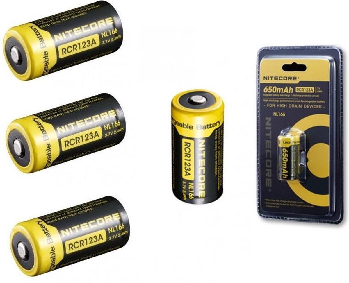 4 Stuks - Nitecore RCR123A Li-ion NL166 650mAh 3.7V