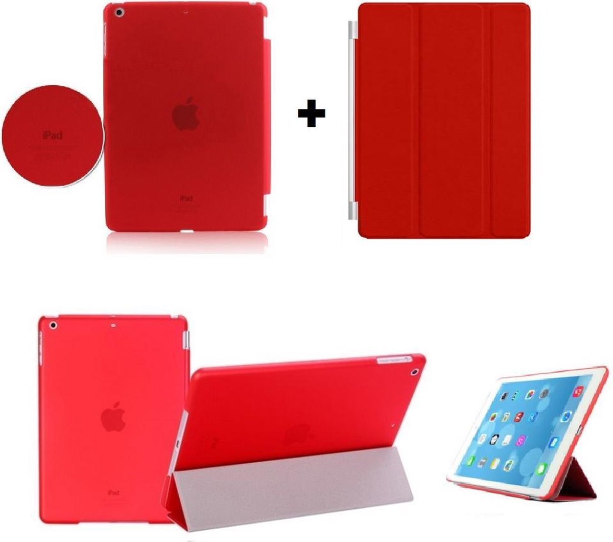 Apple iPad mini 1, 2, 3 Smart Cover met/inclusief Achterkant Back Cover Hoes Red/Rood Smartcover combinatie hoesje Companion Case Full Body | BetaalbareHoesjes.nl