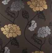 Dutch Wallcoverings Vliesbehang bruin bloem - zwart zilver goud