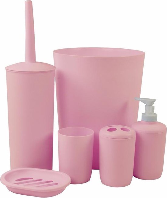 Badkamer wastafel en toiletset 6-delig roze | bol.com
