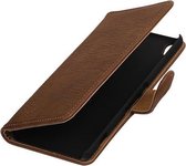 Bruin Hout booktype wallet cover - telefoonhoesje - smartphone hoesje - beschermhoes - book case - hoesje voor Sony Xperia XA