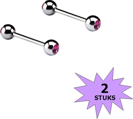 Fako Bijoux® - Piercing Barbell - Cristal - 12mm - Rose - 2 Pièces