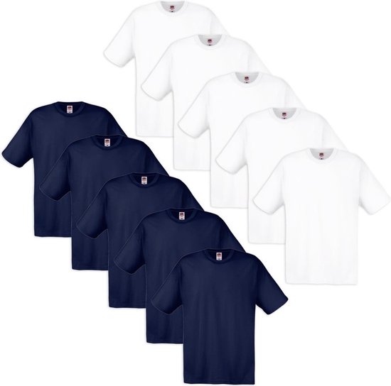 T-shirt Fruit of the Loom 100% coton 10 pièces Blanc & Bleu Marine Taille XL