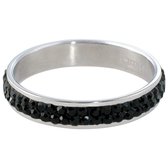 Quiges Stapelring Ring - Vulring Zwart Zirkonia - Dames - RVS zilverkleurig - Maat 20 - Hoogte 4mm