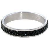 Quiges Stapelring Dames - Vulring Zwart Zirkonia - RVS Zilverkleurig - Maat 20 - Hoogte 4mm