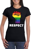 Respect LGBT shirt met regenboog vuist zwart dames L