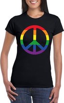 Gay pride regenboog peace teken shirt zwart dames  - LGBT/ Lesbische shirts L