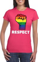 Respect LGBT shirt met regenboog vuist roze dames S