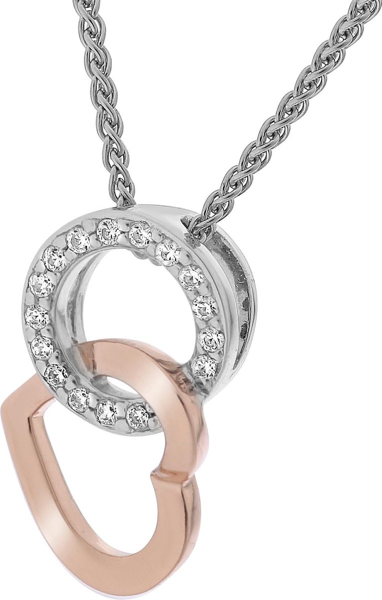 Orphelia ZH-7286 - CHAIN WITH PENDANT CIRCLE IN HEART SILVER AND ROSEGOLD ZIRCONIUM - 925 silver - cubic zirkonia - 45 cm
