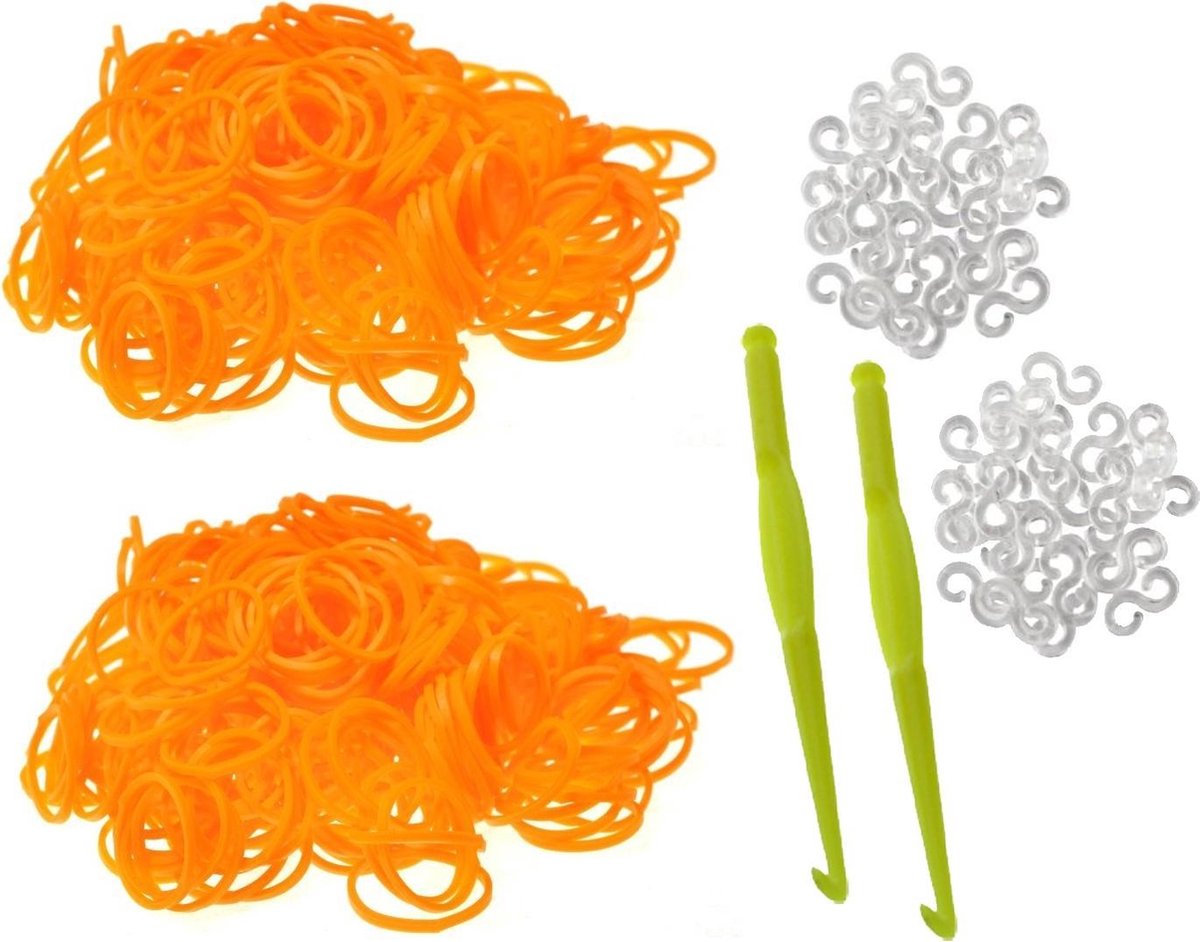600 Loom Bands met 2 weefhaken en S-clips oranje