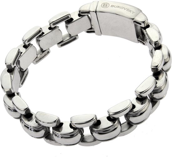 Bukovsky - Stalen Armband - "Global Small" - 18 cm - Zilverkleur - Gepolijst - Glanzend - Rvs - 316L Stainless Steel