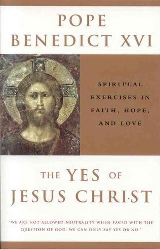 Boek "The Yes of Jesus Christ" van Paus Benedictus XVI met een icoon van Jezus.
