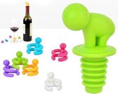 Groene Wijnstopper / Flessenstop met 6 glasmarkers mannetjes - Little Drunkard - LeuksteWinkeltje