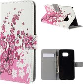 Samsung Galaxy S6 Edge agenda wallet roze bloem hoesje