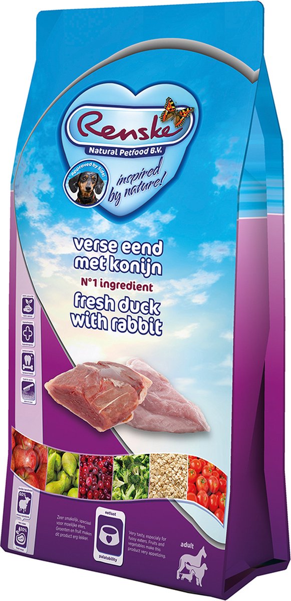 Renske Renske Super Premium Adult Verse Eend en Konijn - Hond - Droogvoer - 600 gr