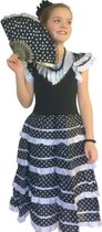 Spaanse jurk - Flamenco - Zwart/Wit - Maat 140/146 (12) - Verkleed jurk