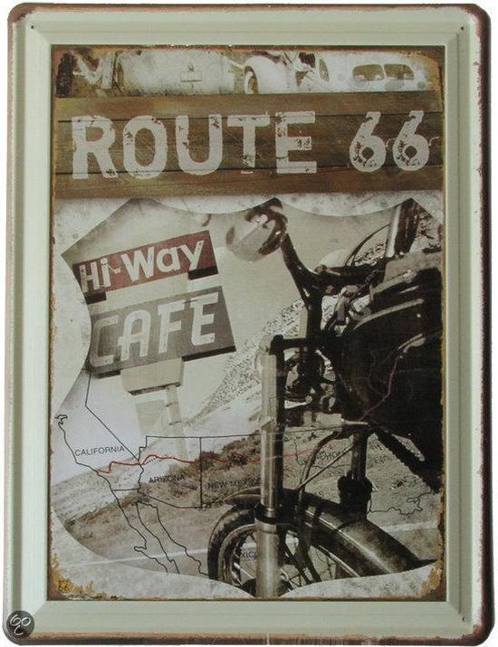 Route 66 Highway Cafe - Retro wandbord - Amerika USA - metaal.