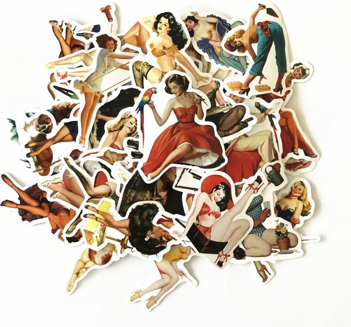 Sticker mix met jaren 50 pin ups - Retro stickers met mooie dames - 50 stuks