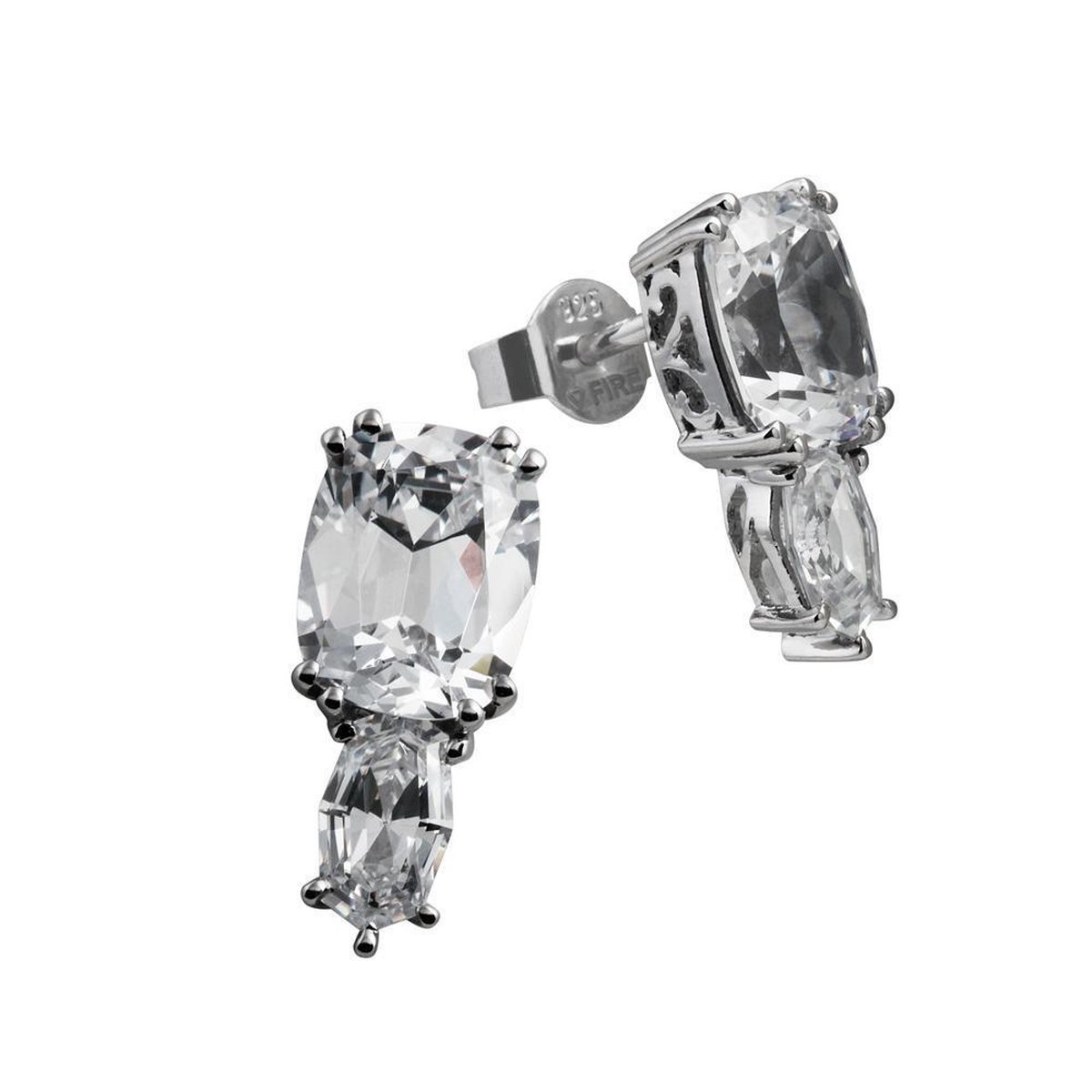 Diamonfire entourage oorknoppen - zilver gerodineerd gerodineerd - zirkonia - emerald - 16.7 x 7 mm