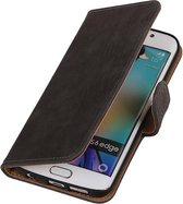 Samsung Galaxy S6 Edge Hout Grijs - Book Case Wallet Cover Cover