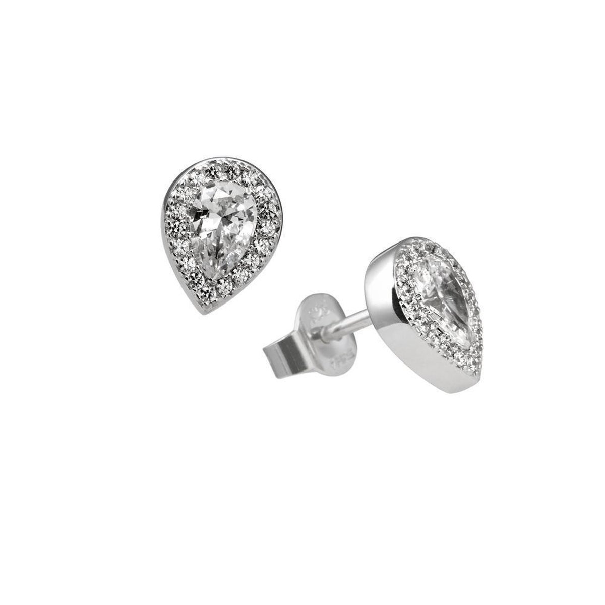 Diamonfire entourage oorknoppen - zilver gerodineerd - druppel - zirkonia - 9.7 x 7.4 mm