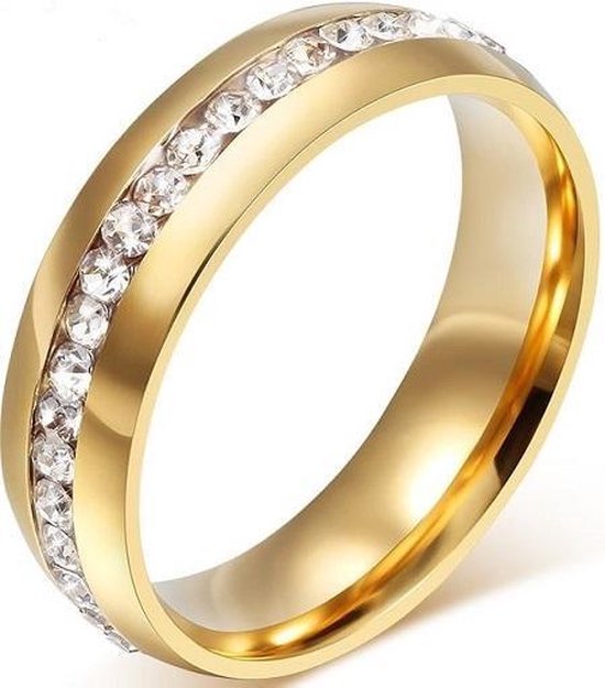 Schitterende Gold Plated Zirkonia Dames Ring | Volledig rondom belegd mét zirkonia |19,00 mm Maat 60
