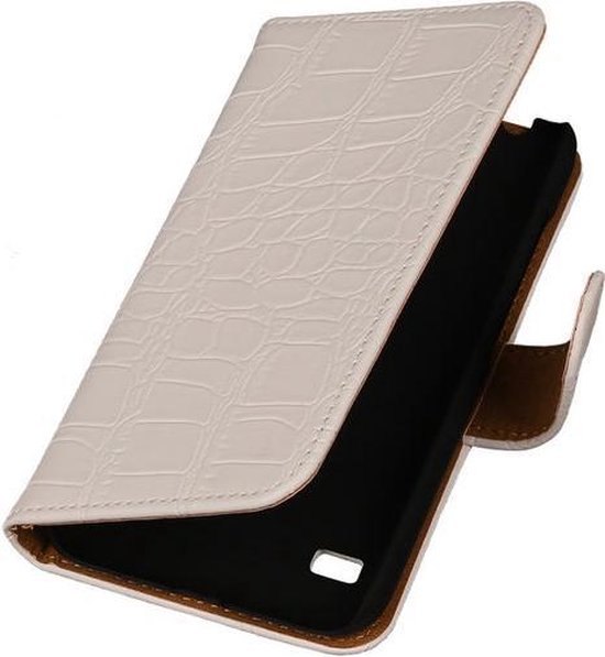 Huawei Ascend Y550 - Krokodil Wit hoesje - Book Case Wallet Cover