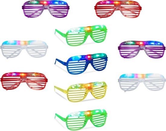 Tirannie De databank huichelarij Relaxdays 10 x partybril LED, feestbril voor carnaval + festivals leuke bril  knippert | bol.com