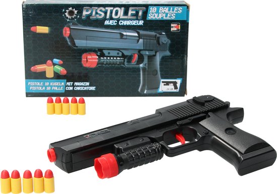 Speelgoed Pistool met 10 Zachte Kogeltjes – Met Magazijn – BB Gun – Airsoft  – Zwart | bol.com