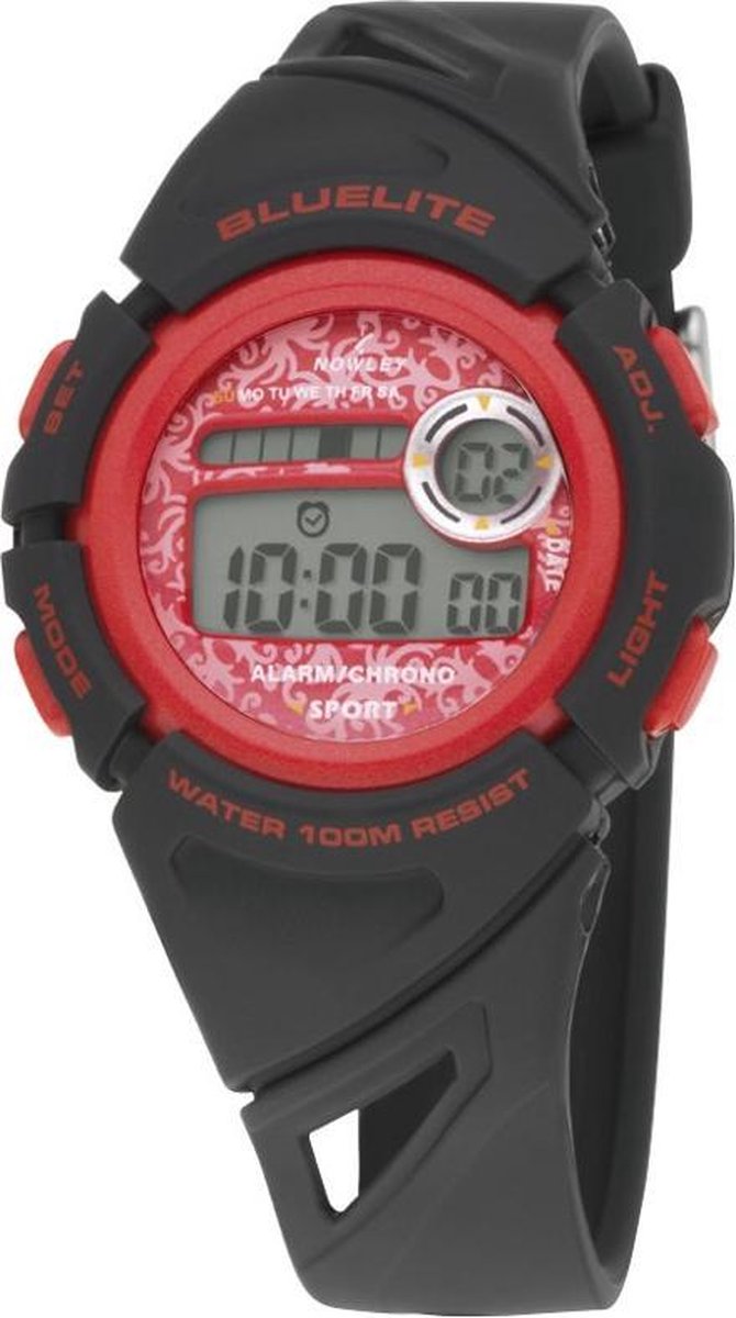Nowley 8-6237-0-2 digitaal horloge 37 mm 100 meter zwart- rood